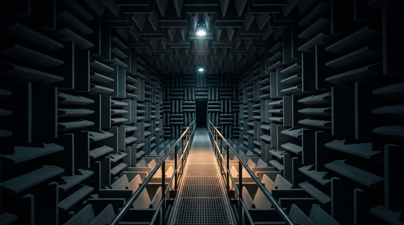 Interior of an anechoic acoustic testing chamber