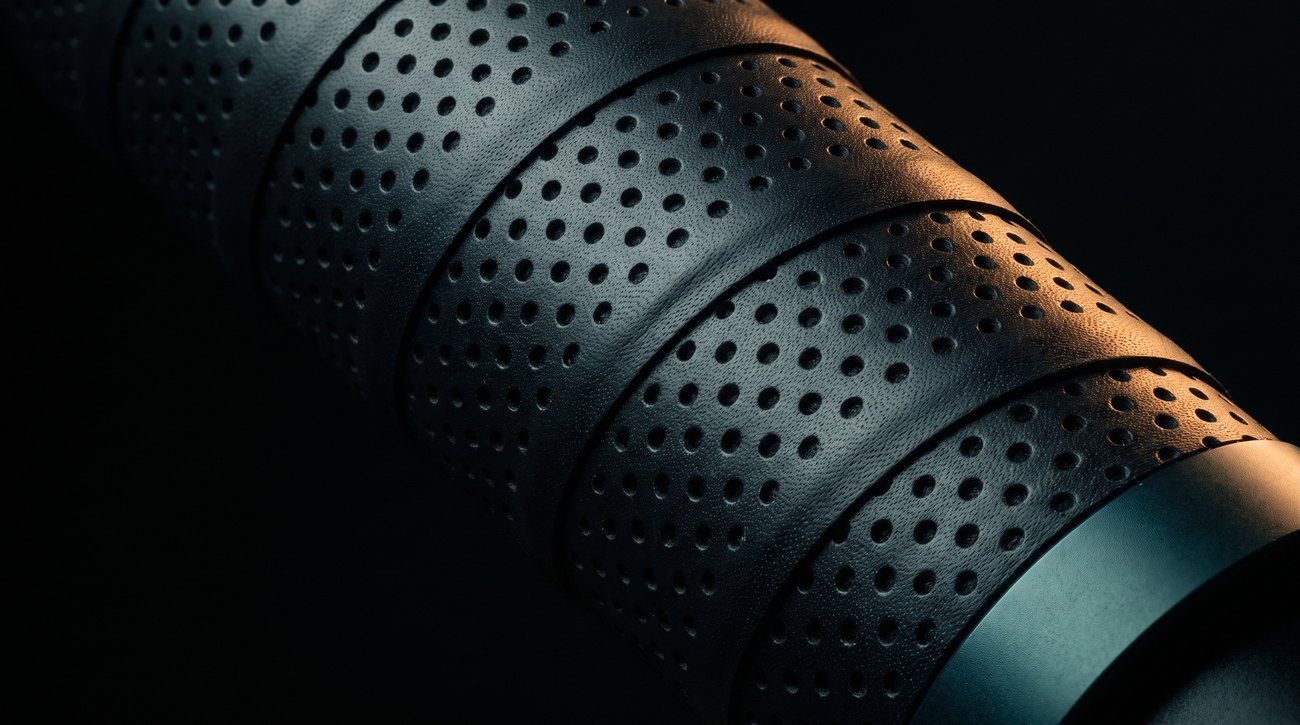 Macro of a perforated black grip wrap